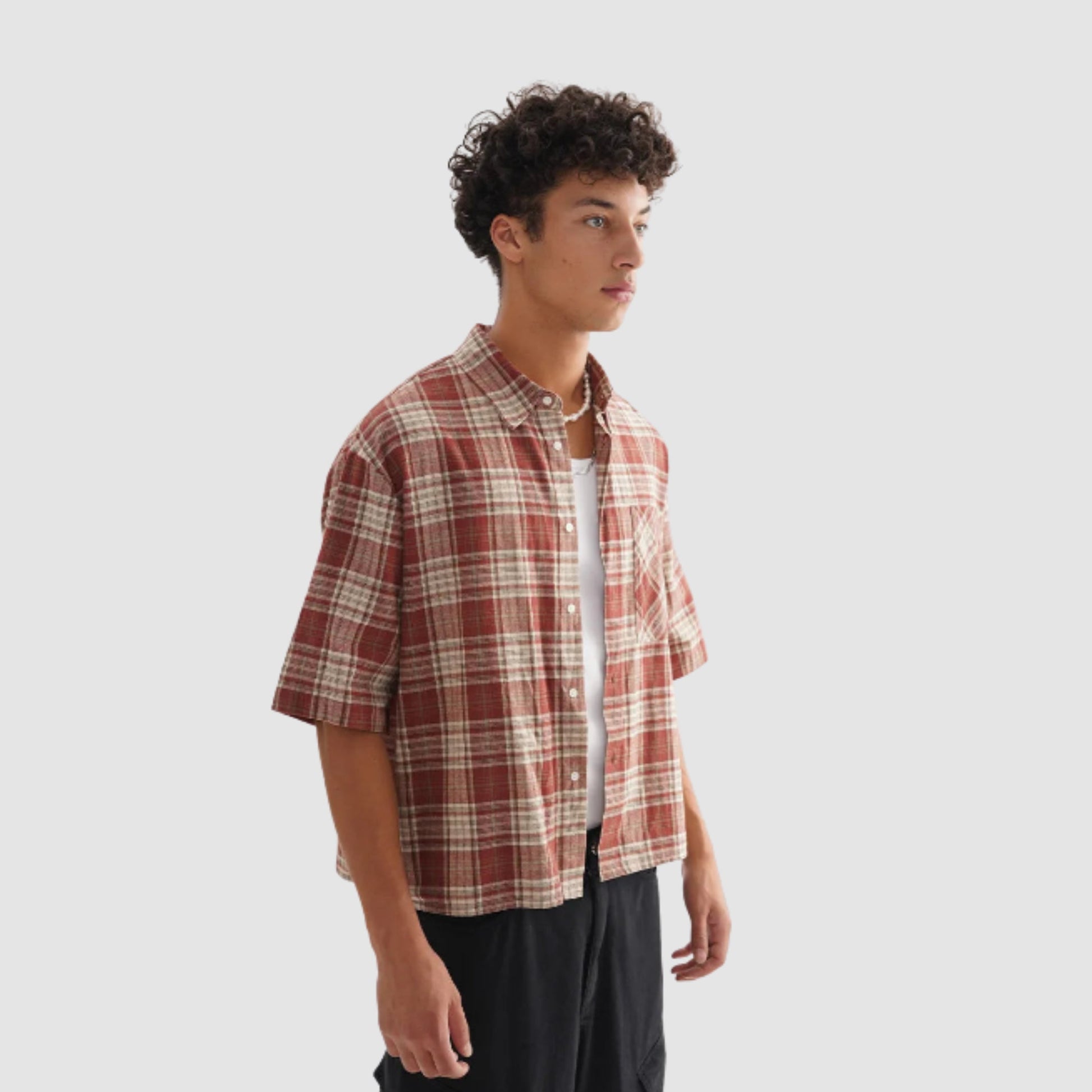 Viya High Quality Loose Pop Short Checkered Shirt Casual Fashion Cardigan Button Down Shirt Shirt Aliore Clothing